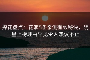 探花盘点：花絮5条亲测有效秘诀，明星上榜理由罕见令人热议不止