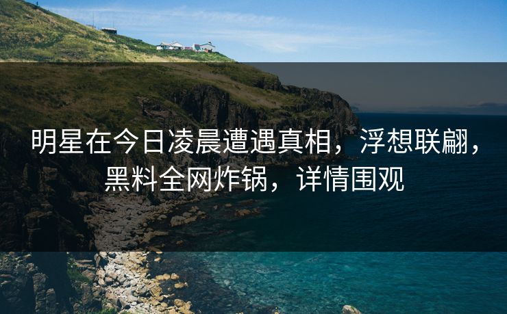 明星在今日凌晨遭遇真相，浮想联翩，黑料全网炸锅，详情围观
